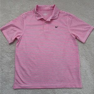Boys size M (12-14) Vineyard Vines Outlet Pink/White Stripe Performance Polo